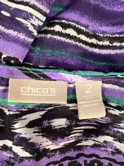 Chico's Women's Purple Striped 3/4 Sleeve Sheer Top - 2/US L