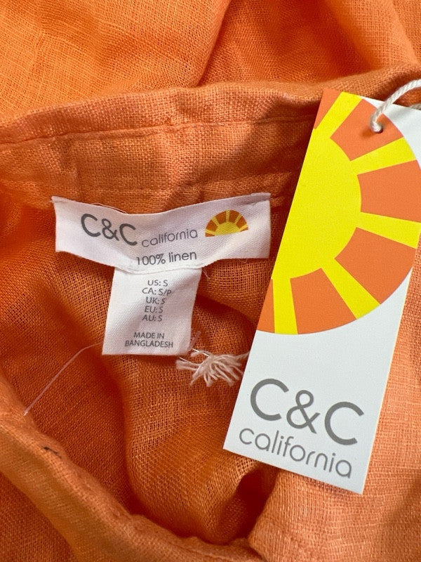C and C California Women's Orange Linen Button Up Shirt - S