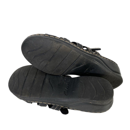 Clarks Women's Black Leather Strappy Open Toe Sandals - 9