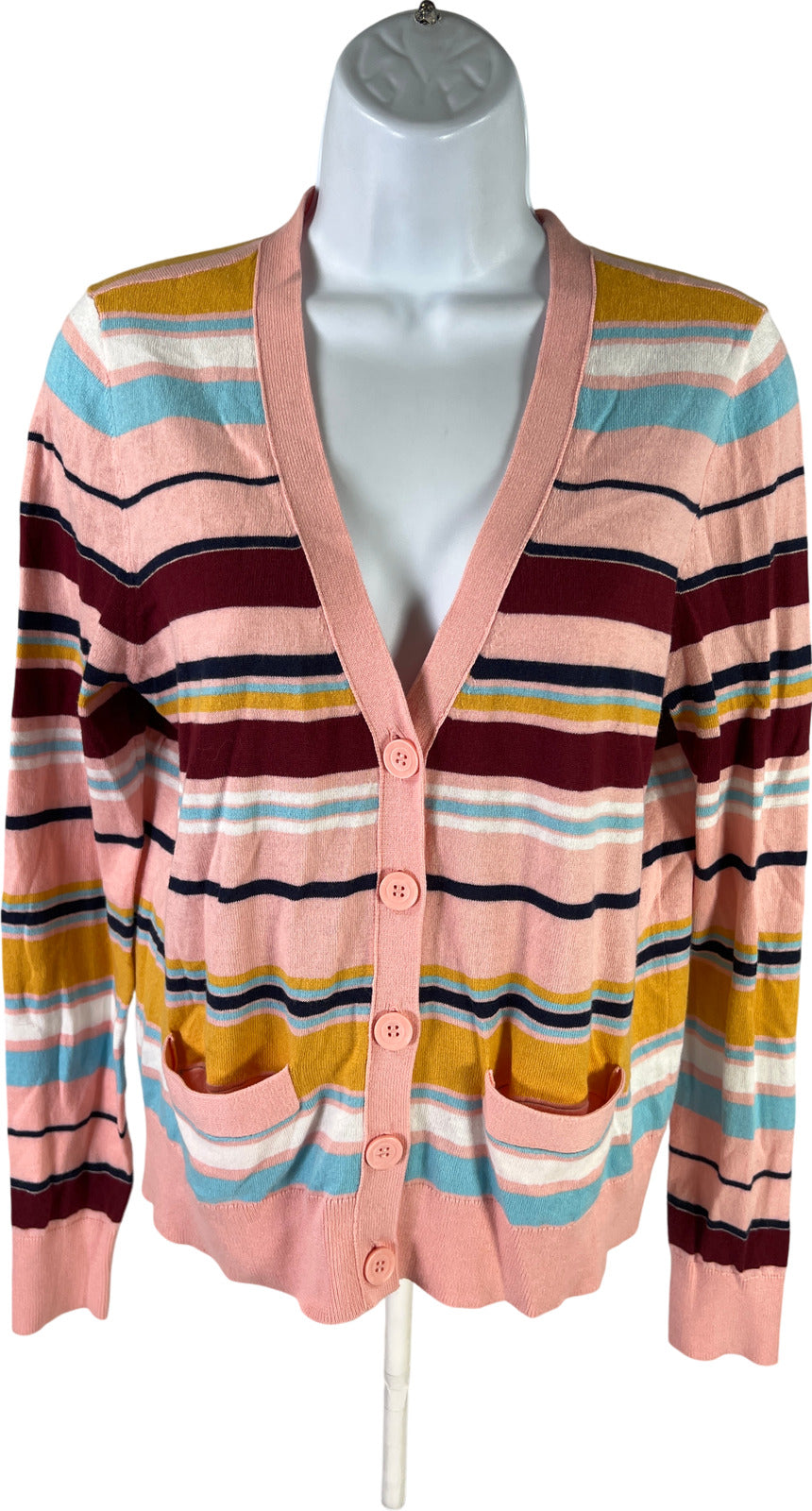 Halogen Women's Pink Striped Thin Knit Long Sleeve Cardigan - Main Image
