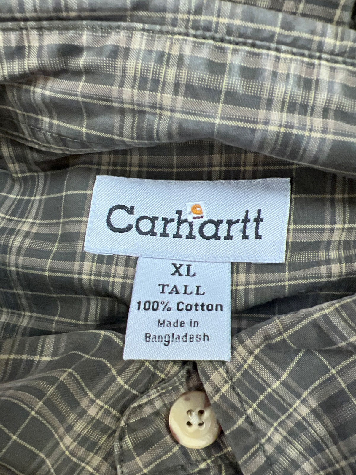 Carhartt Men’s Green Plaid Long Sleeve Button Up Shirt - XL Tall