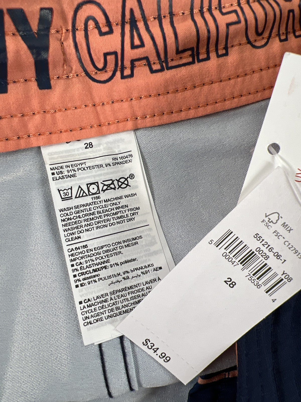 Old Navy Men’s Blue/Peach Striped Built in Flex 10” Unlined Swim Trunks - 28