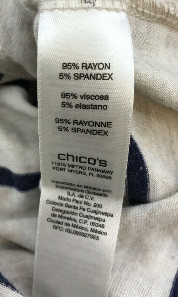 Zenergy by Chicos Women's Beige/Blue Striped Courtney Hooded Tunic Sz 0/S