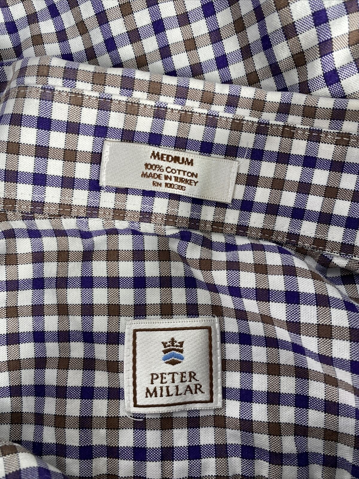 Peter Millar Men's Purple/Brown Plaid Casual Button Up Shirt Sz M