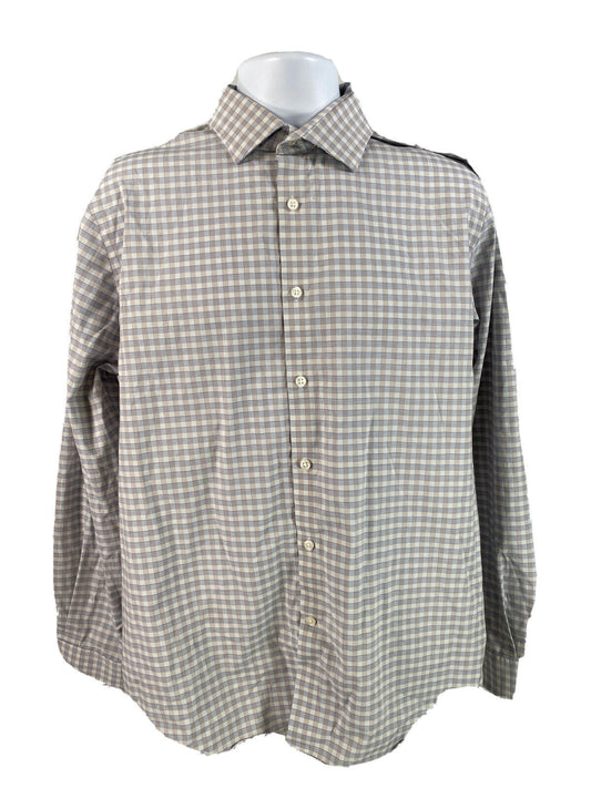 Michael Kors Men's Blue/Gray Slim Fit Airsoft Button Up Dress Shirt-34/35