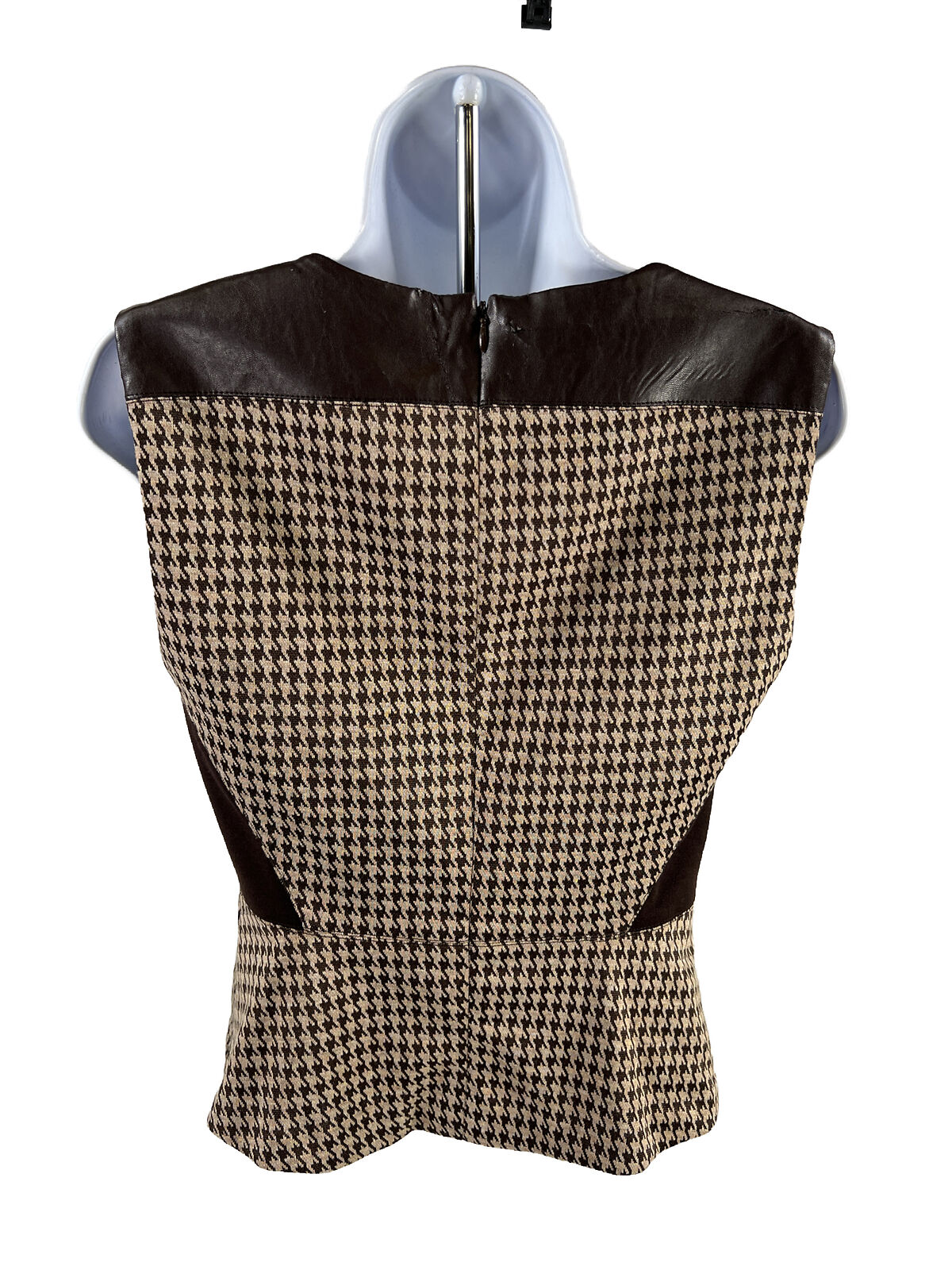 NEW Anne Klein Women's Brown Houndstooth Sleeveless Tank Top Blouse - 4