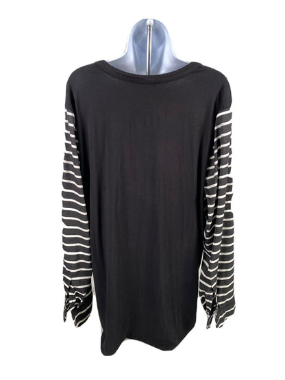 Calvin Klein Women's Black/White Striped Long Sleeve Hi-Low Blouse - XL