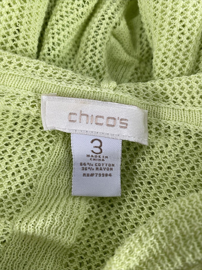 Chico's Womens Green Open Knit Long Sleeve Full Zip Hoodie - 3 (US XL)