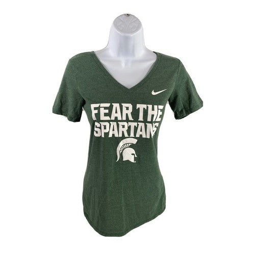 Nike Women's Green MSU Spartans Short Sleeve V-Neck T-Shirt - XS
