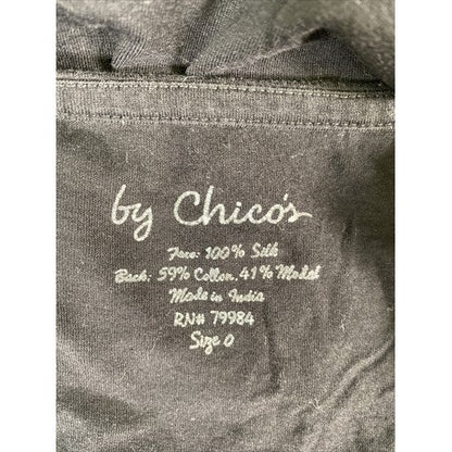 by Chico's Women's Black/White Short Sleeve V-Neck Silk Top Sz 0/S image 3