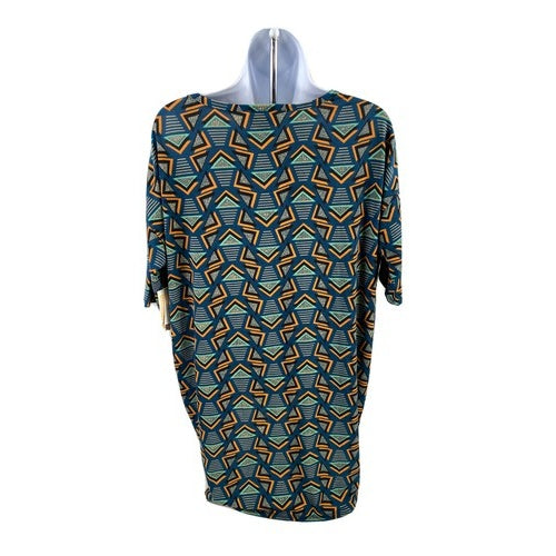 NEW LuLaRoe Women's Blue Geometric Short Sleeve Irma T-Shirt - XS image 2