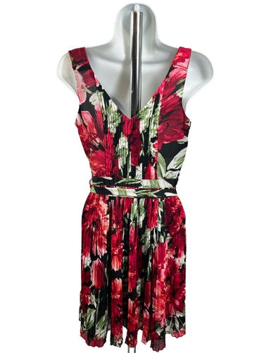 White House Black Market Women's Red Floral Tie Front Pleated Dress - 00 image 2