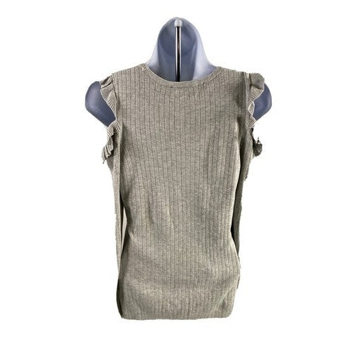 White House Black Market Women's Gray Ruffle Cold Shoulder Sweater - S image 2