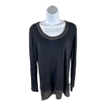 White House Black Market Women’s Black Long Sleeve Beaded Neck Tiered Top - S