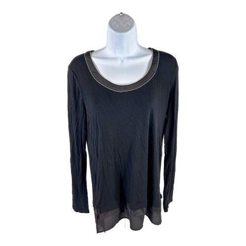 White House Black Market Women’s Black Long Sleeve Beaded Neck Tiered Top - S