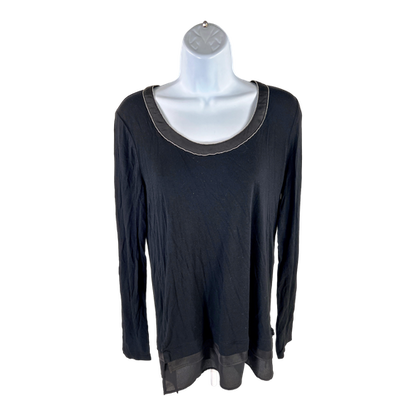 White House Black Market Women’s Black Long Sleeve Beaded Neck Tiered Top - S