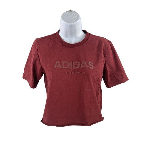 Adidas Women's Red Short Sleeve Crop T-Shirt - S