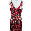 White House Black Market Women's Red Floral Tie Front Pleated Dress - 00