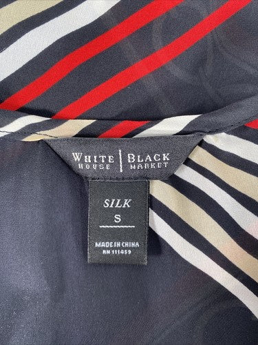 White House Black Market Women's Black Silk Sheer 3/4 Sleeve Blouse - S image 3