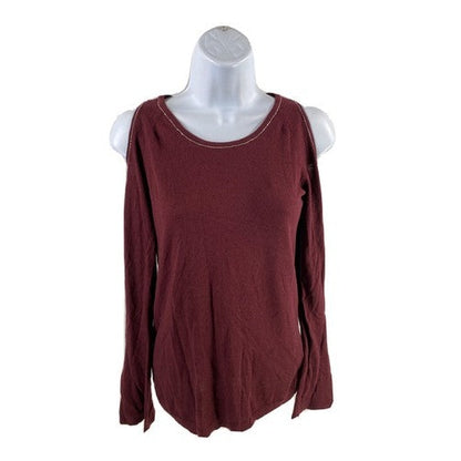 White House Black Market Women's Burgundy Red Cold Shoulder Sweater - XS