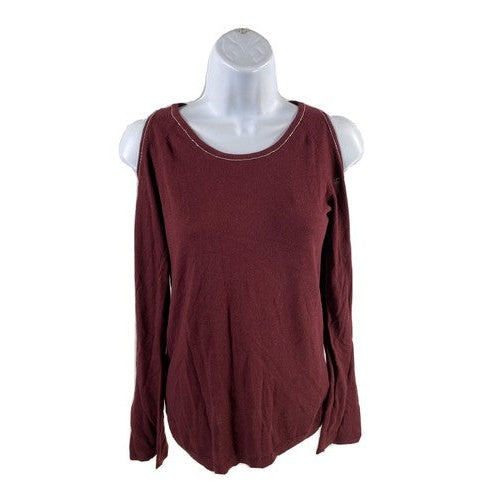 White House Black Market Women's Burgundy Red Cold Shoulder Sweater - XS