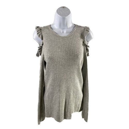 White House Black Market Women's Gray Ruffle Cold Shoulder Sweater - S