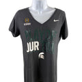 Nike Women's Gray MSU College Playoffs V-Neck Athletic Cut T-Shirt - L