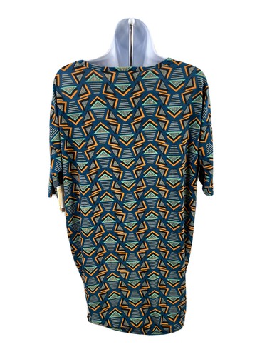 NEW LuLaRoe Women's Blue Geometric Short Sleeve Irma T-Shirt - XS image 2
