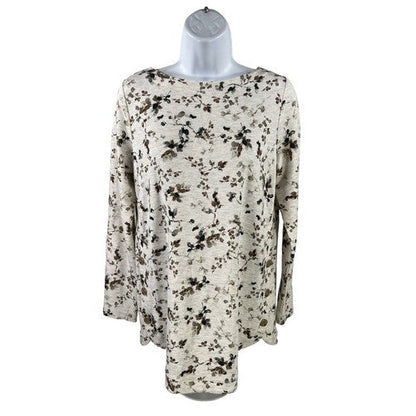 J. Jill Women's Ivory Floral Curved Hem Terry Knit Sweater - XS