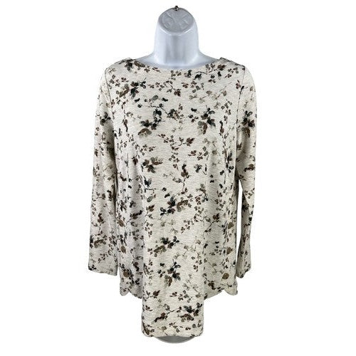J. Jill Women's Ivory Floral Curved Hem Terry Knit Sweater - XS
