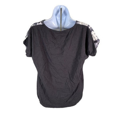 by Chico's Women's Black/White Short Sleeve V-Neck Silk Top Sz 0/S image 2