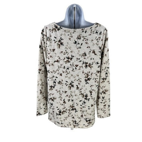 J. Jill Women's Ivory Floral Curved Hem Terry Knit Sweater - XS image 2