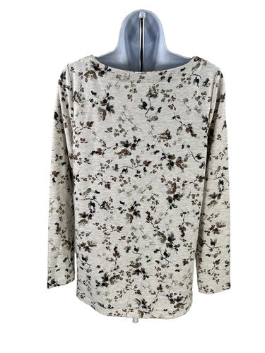 J. Jill Women's Ivory Floral Curved Hem Terry Knit Sweater - XS image 2