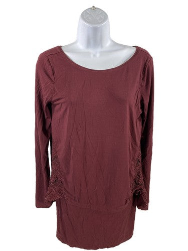 White House Black Market Women's Red Layered Boat Neck Top - XS