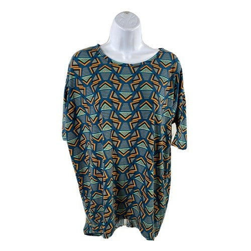 NEW LuLaRoe Women's Blue Geometric Short Sleeve Irma T-Shirt - XS