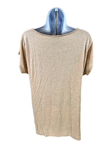 White House Black Market Women’s Beige Asymmetrical Cap Sleeve Top - S image 2