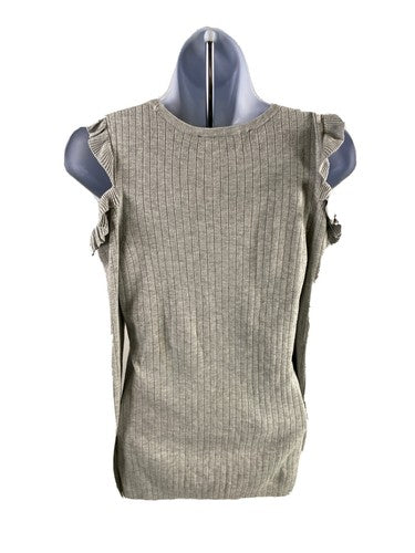White House Black Market Women's Gray Ruffle Cold Shoulder Sweater - S image 2