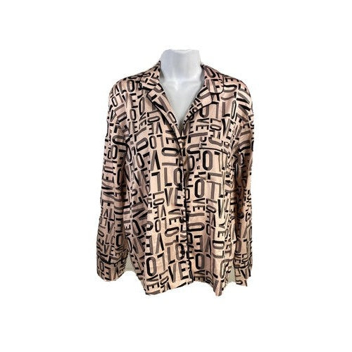 NEW Victoria's Secret Women's Pink Love Print Button Up Sleep Shirt Sz XS
