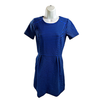 Madewell Women’s Blue/Black Striped Short Sleeve A-Line Dress - 2