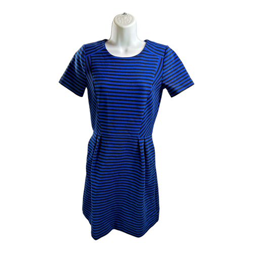 Madewell Women’s Blue/Black Striped Short Sleeve A-Line Dress - 2