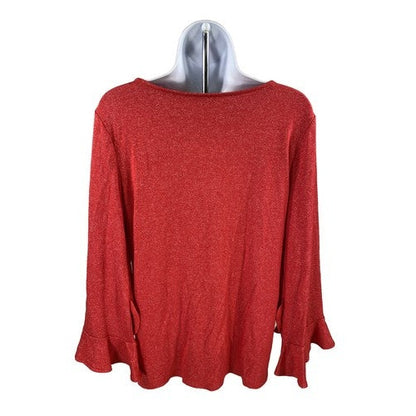 NEW Ann Taylor Women's Red Ruffle Sleeve Thin Knit Sweater - M image 2