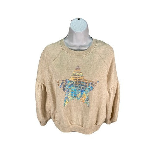 Aerie Women's Ivory Star Graphic Terry Knit Pullover Sweater Sz S
