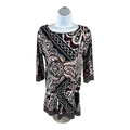 White House Black Market Women’s Black/Purple 3/4 Sleeve Tunic Blouse - XS