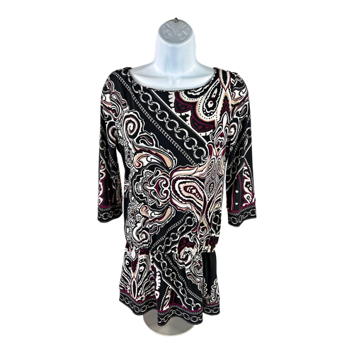 White House Black Market Women’s Black/Purple 3/4 Sleeve Tunic Blouse - XS