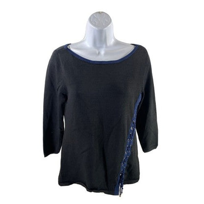 White House Black Market Women's Black Lace Up Hem Pullover Sweater - S