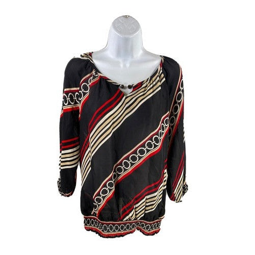 White House Black Market Women's Black Silk Sheer 3/4 Sleeve Blouse - S