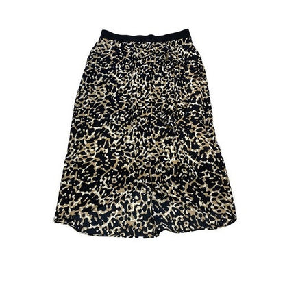 NEW Dressbarn Women's Brown Animal Print Midi Hi-Low Lined Skirt - XS