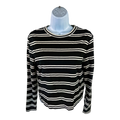 Halogen Women’s Black/White Striped Long Sleeve Cropped T-Shirt - S