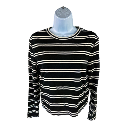 Halogen Women’s Black/White Striped Long Sleeve Cropped T-Shirt - S