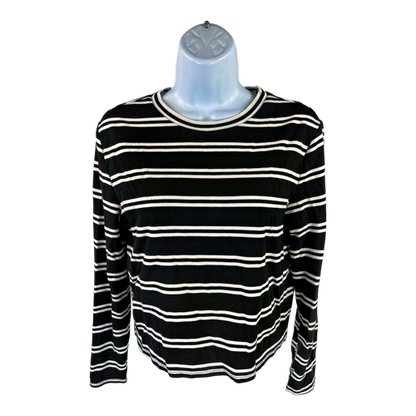 Halogen Women’s Black/White Striped Long Sleeve Cropped T-Shirt - S